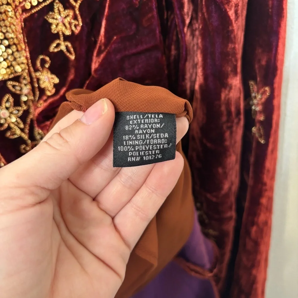 Eci New York Velvet Sequin Embellished Top Size 8 Wine Boho - Picture 10 of 13